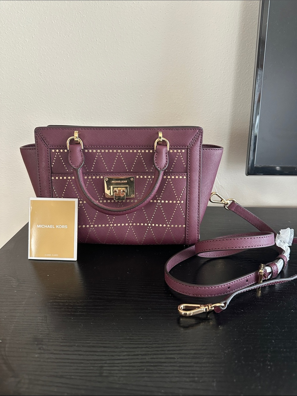 Michael Kors Quilted Satchel in Plum with Gold Hardware